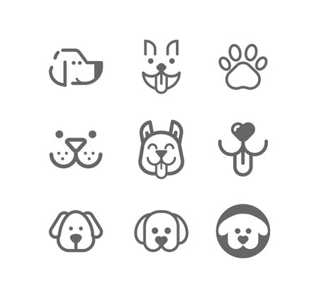 Dog, puppy vector line icon setのイラスト素材