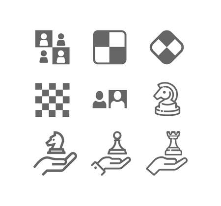 Chess line icon set. Strategyのイラスト素材