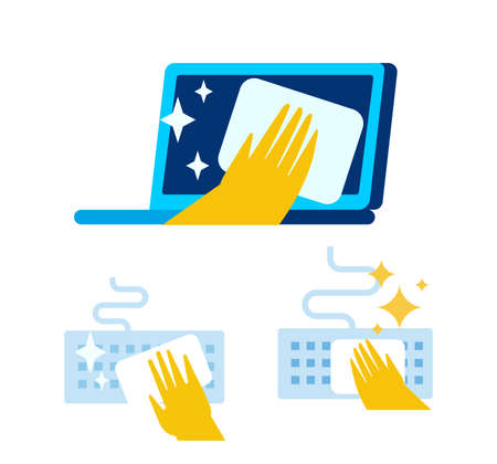 Clean keyboard and laptop line vector illustrationのイラスト素材