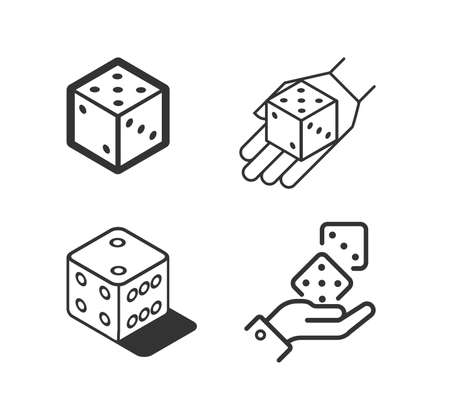 Dice in hand vector linear icon set.のイラスト素材