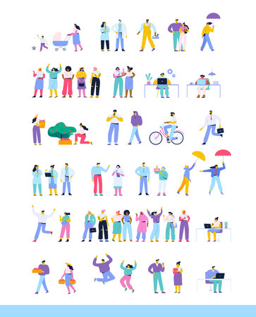 Collection of cartoon vector men and women isolated on white background.のイラスト素材