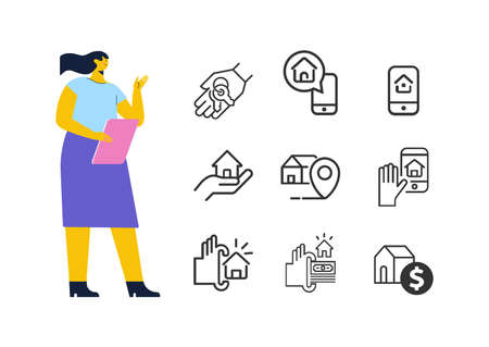 Real Estate icon set. Realtor. Vector line icon collection
