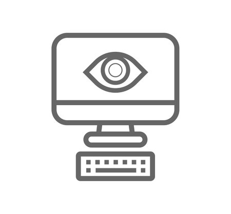 Computer, monitor screen line vector icon setのイラスト素材