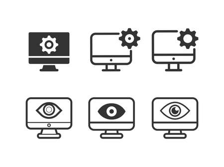 Computer, monitor screen line vector icon setのイラスト素材