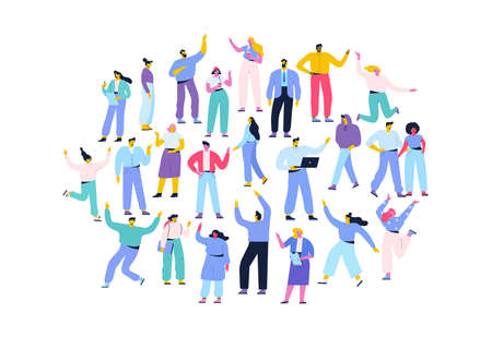 Crowd. Different People vector set. Collection of cartoon men and women isolated on white background. Colorful vector illustration in flat cartoon style.のイラスト素材