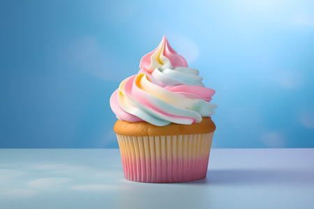 3d illustration of cupcake cup isolated on light sky-blue background AI generatedの素材
