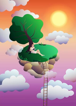 Woman resting on a heavenly islandの写真素材