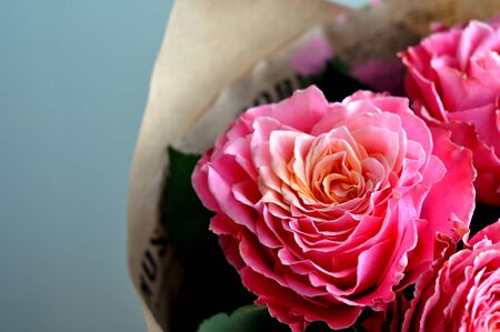 Bouquet of fresh roses, flower bright background. Closeup.の写真素材