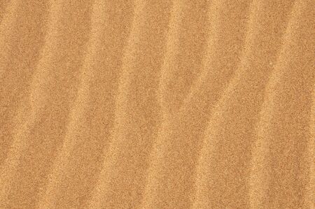 Close up of sandy beach pattern in summer. Yellow waves of sand. Sand dunes.