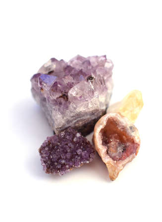 Beautiful gems. Amethyst drusen and agate geode with multi-colored quartz crystals.の写真素材