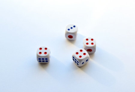 Dice on a white background, detailed viewの写真素材