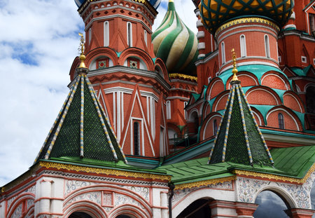 Basil's Cathedral in Moscow. Church - Museum of the 16th century on Red Square in Moscow, Russia. A masterpiece of Russian architecture. Cathedral of the Intercession of the Most Holy Theotokosの写真素材
