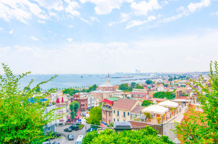 View over Istanbuls dense residential area. Fatih district on a beautiful sunny summer dayの写真素材