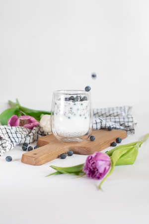 Chia pudding with coconut milk and blueberryの写真素材