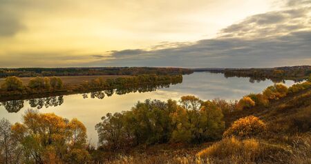 autumn landscape with bend of the riverの写真素材