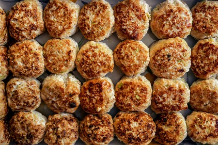 Small round meat balls close-up. Background.の写真素材