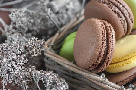 Freshly baked almond macaroons close up. Selective focus. Close up.の写真素材