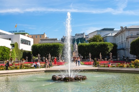 Salzburg, Austria 08.28.2012. Beautiful view of the fortress from the Mirabell historic Park in...