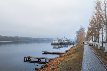 The ancient Russian town of Plyos on the Volga river in late autumn.の写真素材