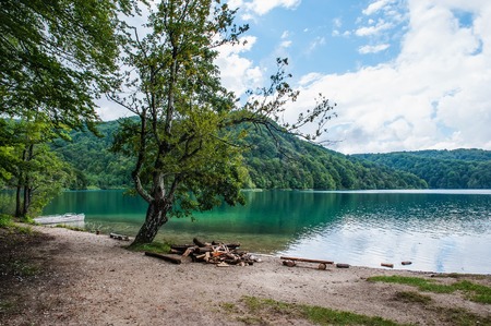 Several waterfalls of one of the most astonishing Plitvice Lakes, Croatia. A truly virgin and wonderful piece of nature.の写真素材