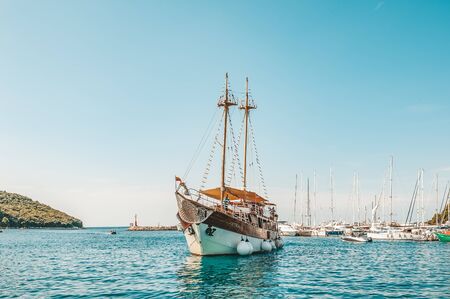8. 28. 2018. Vrsar Croatia. A beautiful sailing ship for excursions comes to the port of the city of Vrsar.のeditorial素材