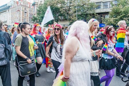 Prague, Czech Republic, August 12, 2017 : Prague Pride March, LGBT community and supporters of the March for equality on Wenceslas square. Editorial.のeditorial素材