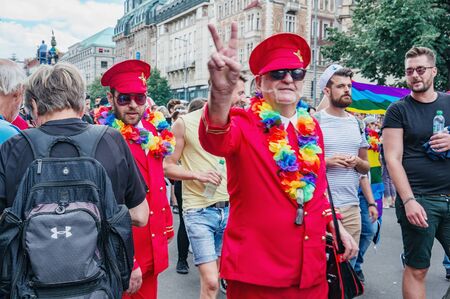 Prague, Czech Republic, August 12, 2017 : Prague Pride March, LGBT community and supporters of the March for equality on Wenceslas square. Editorial.のeditorial素材