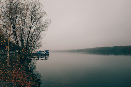 Beautiful view of the Volga river Embankment in late autumn. Ples old Russian city in Russia the City is associated with the great Russian artist Levitan.の写真素材