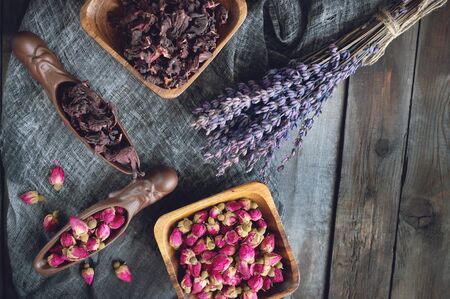 Rosebud tea . Rose Bud tea is made from real rose buds plucked when they are young and then dried.の写真素材