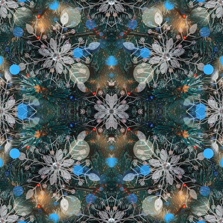 Christmas fragment-decoration of Christmas decorations and festive rooms. Festive decoration of the room. Seamless texture.の写真素材