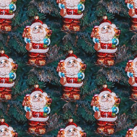 Beautiful Christmas decorations hanging on a Christmas tree. Home decoration for Christmas. Seamless texture.の写真素材