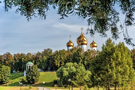 Assumption Cathedral in Yaroslavl on a summer day. Bank of the Kotorosl river. Russia.の写真素材