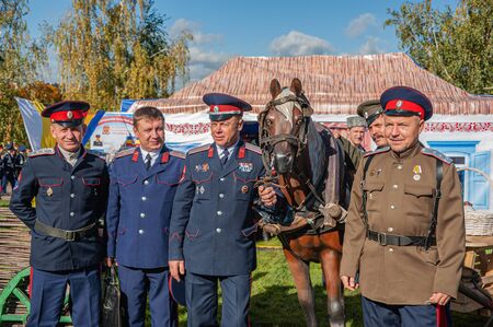 Izmailovsky Park, Moscow, Russia-October 1, 2016: descendants of Cossacks at the fair and Cossack...