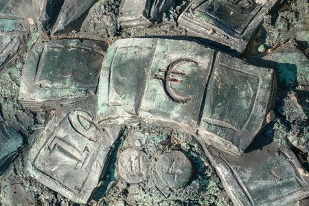 The European currency sign is made of concrete.の写真素材