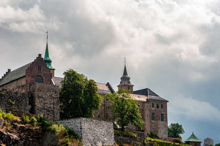 July 27, 2013 Oslo, Norway Akershus Fortress on a cloudy day. Editorial