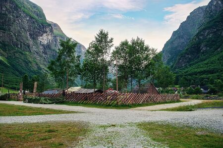 Fencing stylized traditional Norwegian Viking village.の写真素材