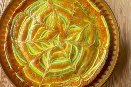 Homemade sponge cake is called Zebra. Home-made pastries for tea. top view.の写真素材
