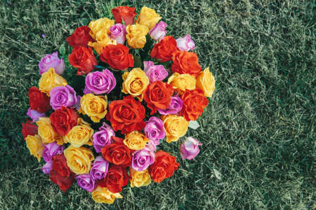 bouquet of beautiful romantic antique peony roses. Background of romantic flowers. Copy spaceの写真素材