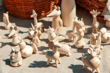 various wooden toys as a gift, eco-friendly and safe handmade products for children development and learningの写真素材