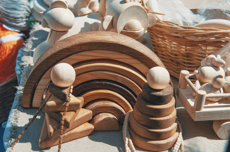 various wooden toys as a gift, eco-friendly and safe handmade products for children development and...
