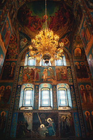 Saint Petersburg, Russia, June 7, 2015. mosaics in the interior of the dome of the Church of the Savior on Spilled Blood.のeditorial素材