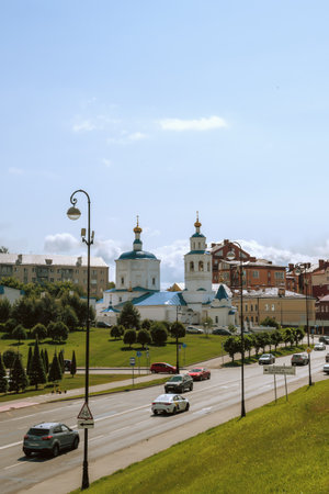 Kazan, Tatarstan, Russia. June 1, 2023 Pyatnitskaya Church view from Baturin Street.のeditorial素材