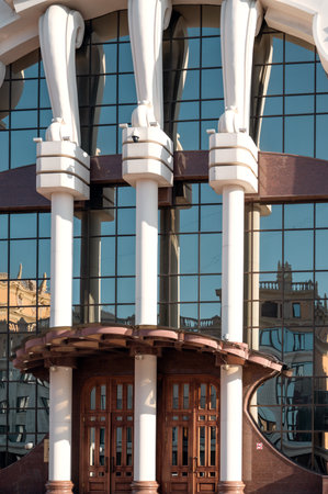 SARANSK, Russia - June 4, 2023: Columns and a fragment of the facade of the I. Yaushev State Musical Theater. Saransk Opera and Ballet Theaterのeditorial素材