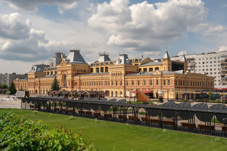 Nizhny Novgorod, Russia - May 30, 2023: The exhibition house of the Nizhny Novgorod Fair was created two centuries ago, this facade. The Orthodox international fair Nizhny Novgorod Fair is often held hereのeditorial素材