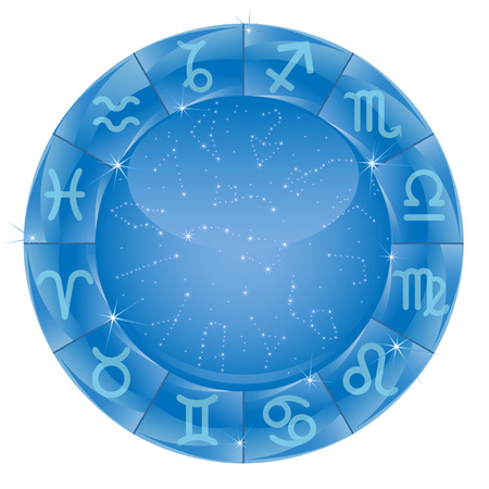 zodiacal circle with horoscope sign on the blue backgroundのイラスト素材