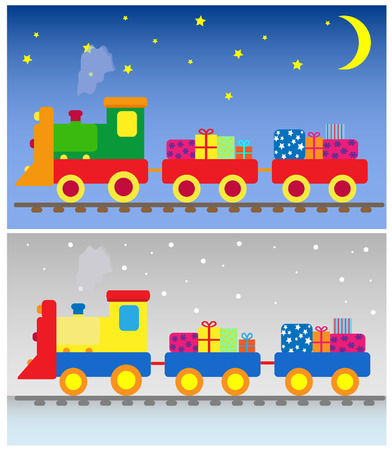 two toy trains with presentsのイラスト素材