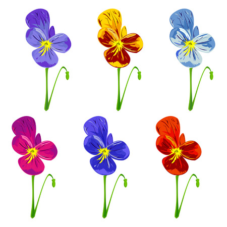 Set of different colored pansies.のイラスト素材