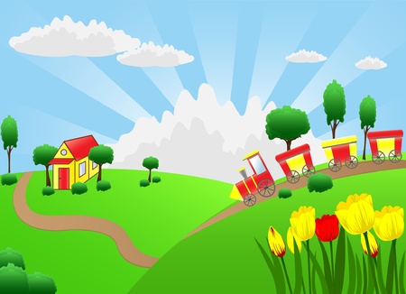 Cartoon train running homeのイラスト素材