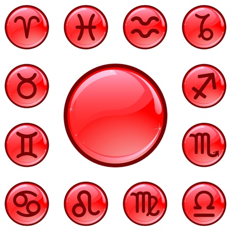 Glossy red buttons with zodiacal signsのイラスト素材