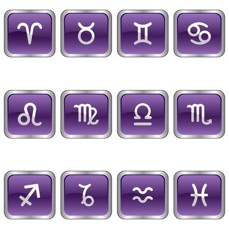 Glossy colored buttons with zodiacal signsのイラスト素材